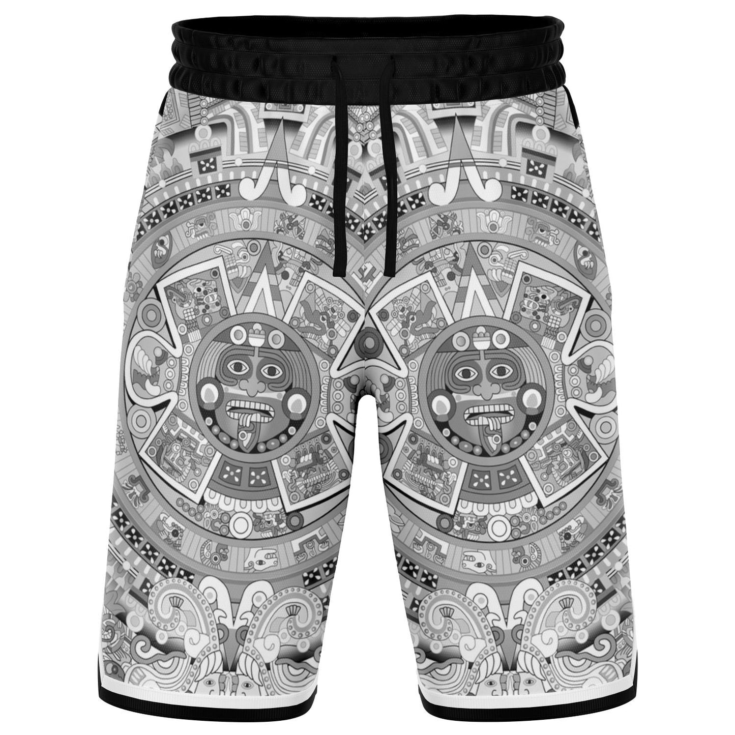 Aztec Calendar (Black & White) 2025 - Unisex Basketball Shorts
