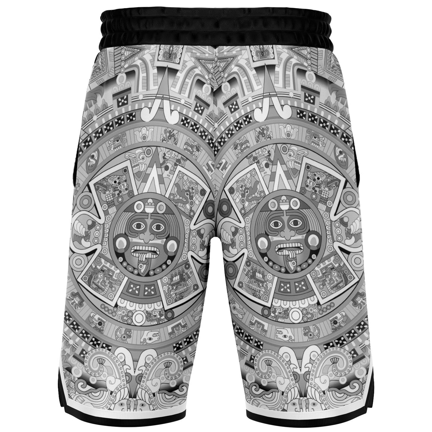 Aztec Calendar (Black & White) 2025 - Unisex Basketball Shorts