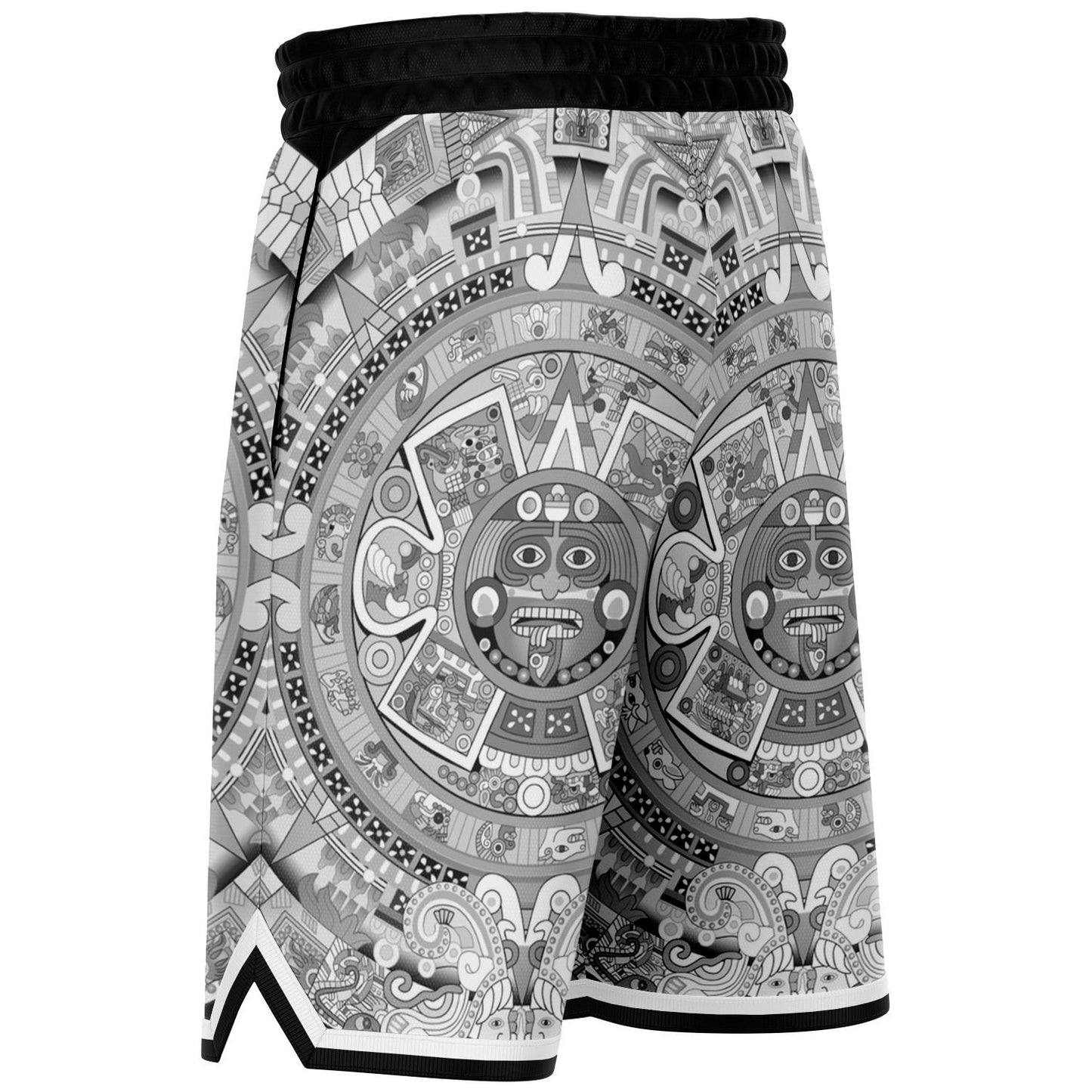 Aztec Calendar (Black & White) 2025 - Unisex Basketball Shorts