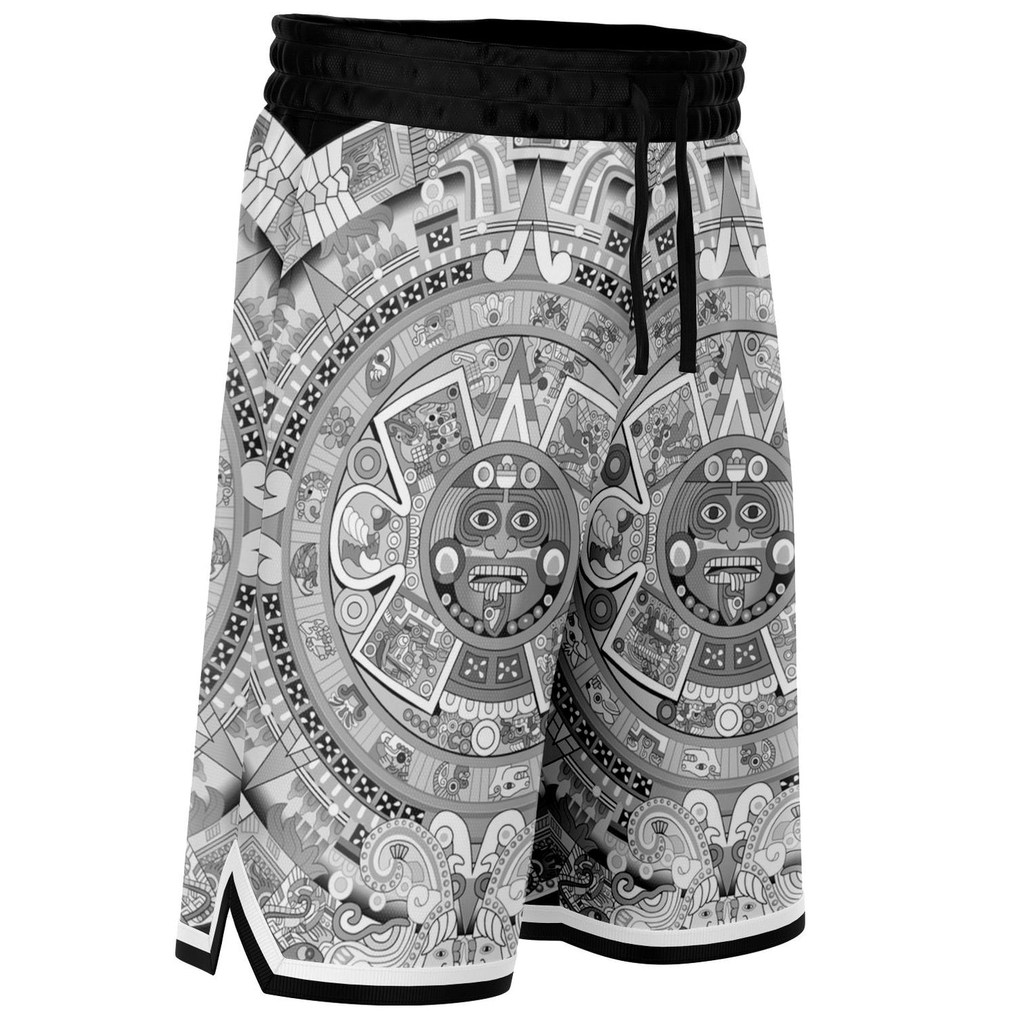 Aztec Calendar (Black & White) 2025 - Unisex Basketball Shorts