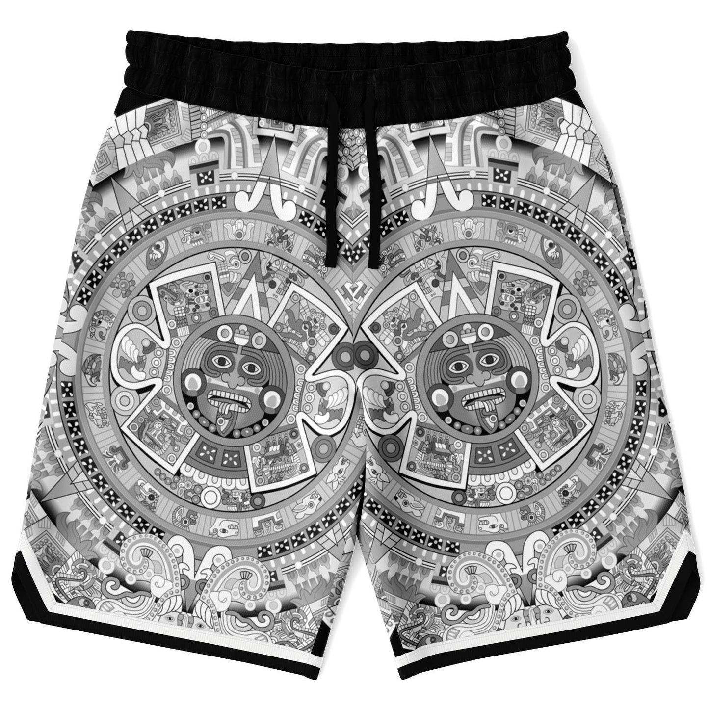 Aztec Calendar (Black & White) 2025 - Unisex Basketball Shorts