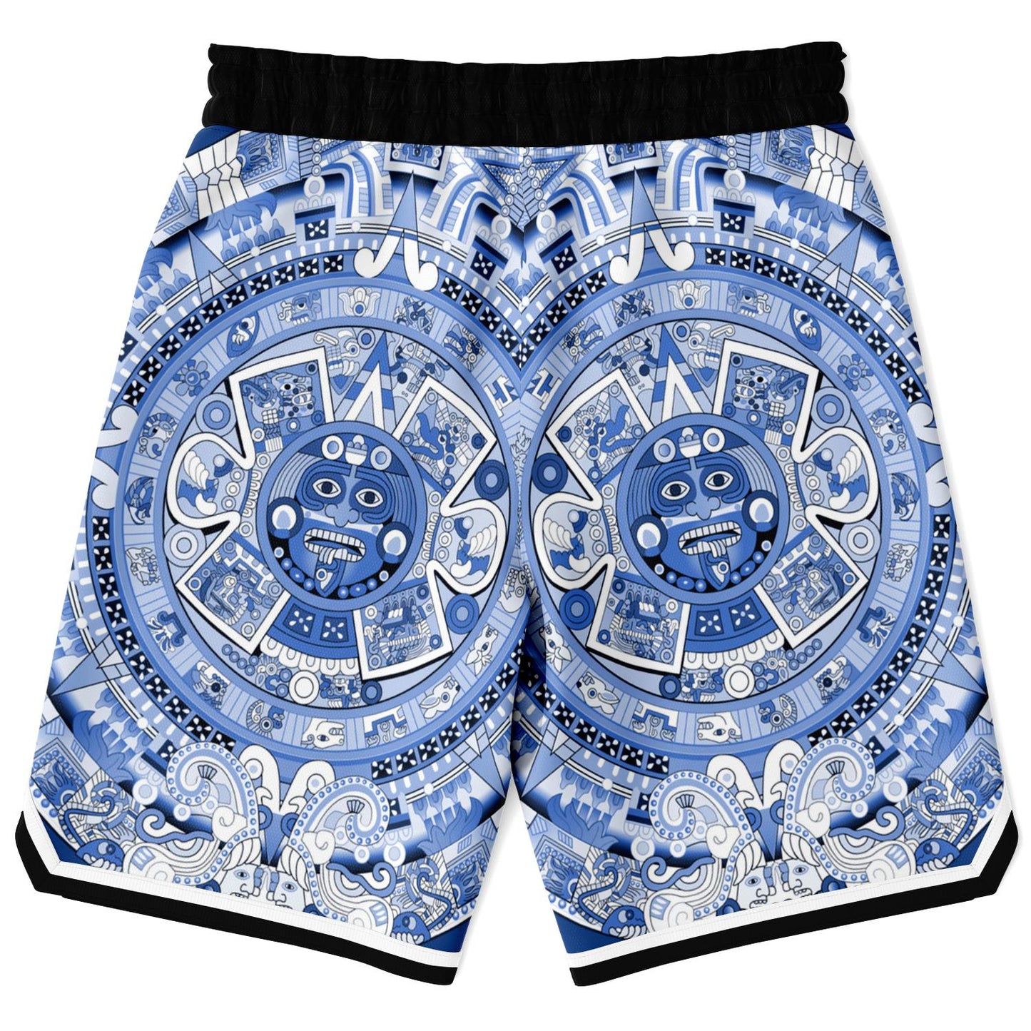 Aztec Calendar (Blue & White) 2025 - Unisex Basketball Shorts