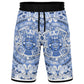 Aztec Calendar (Blue & White) 2025 - Unisex Basketball Shorts