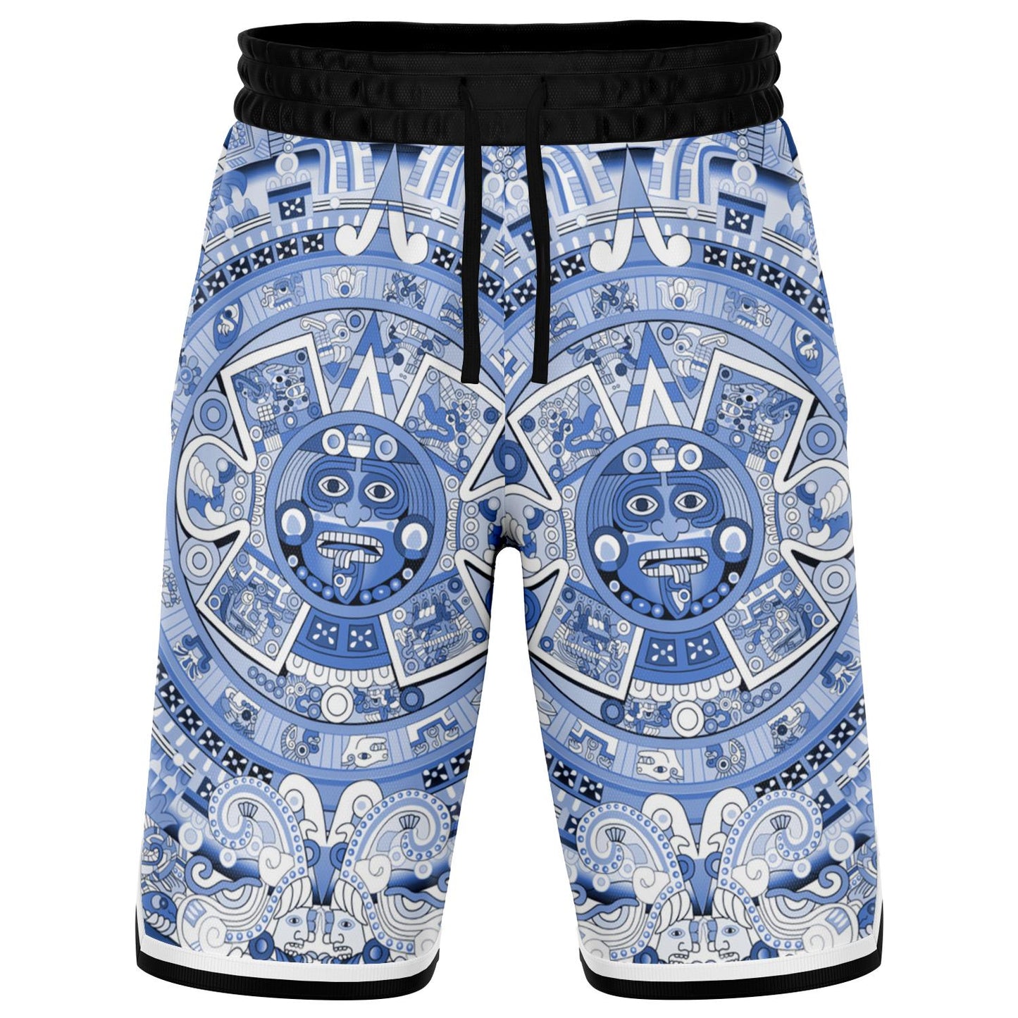 Aztec Calendar (Blue & White) 2025 - Unisex Basketball Shorts