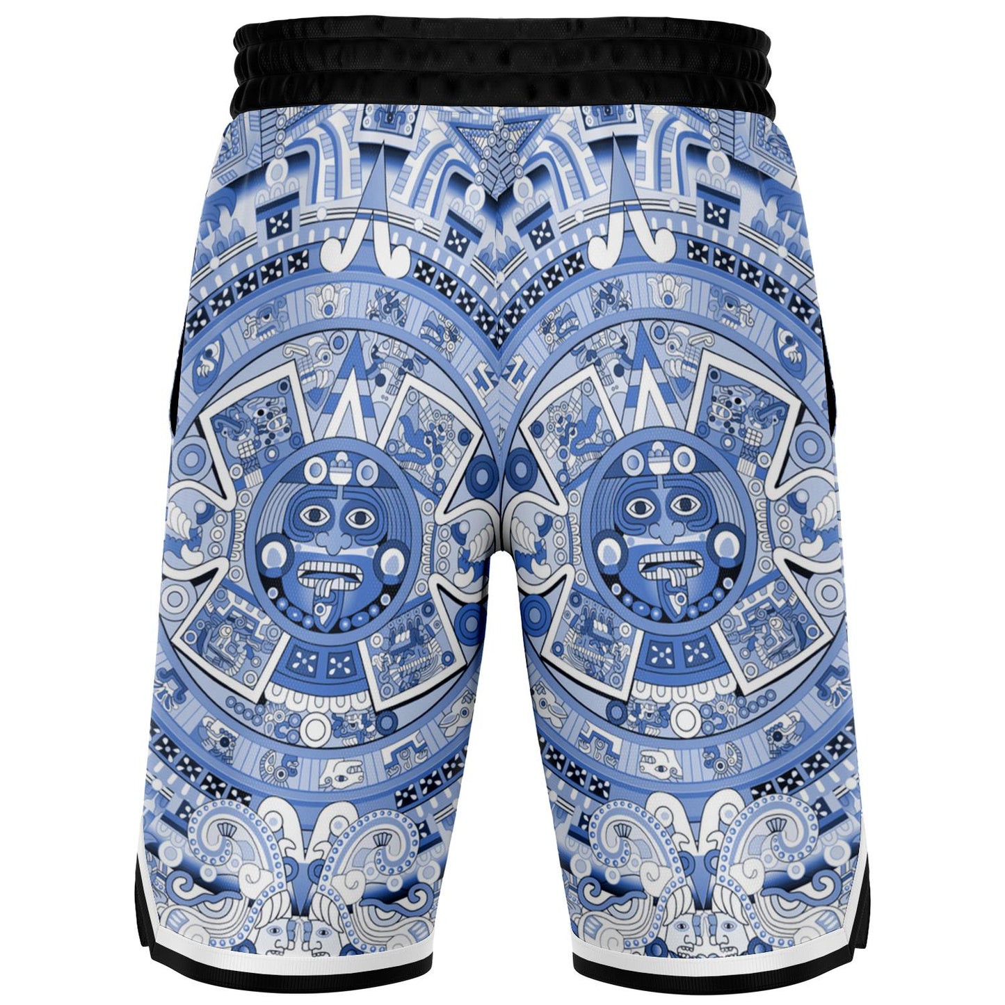 Aztec Calendar (Blue & White) 2025 - Unisex Basketball Shorts
