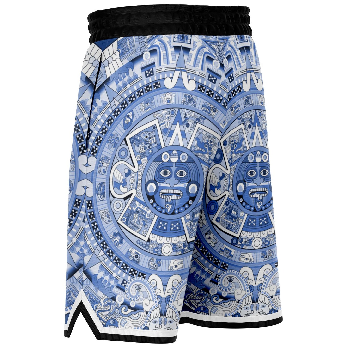 Aztec Calendar (Blue & White) 2025 - Unisex Basketball Shorts