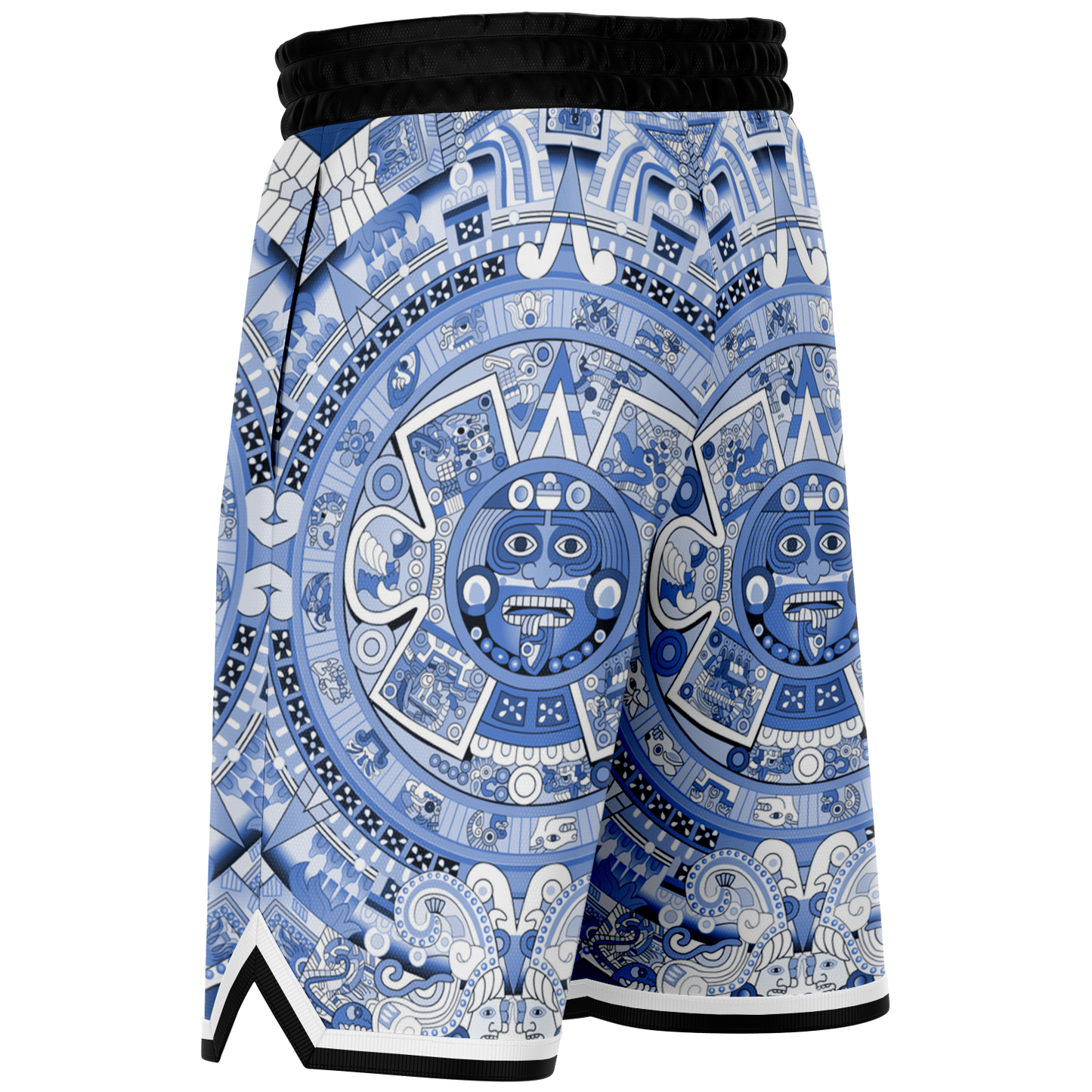 Aztec Calendar (Blue & White) 2025 - Unisex Basketball Shorts