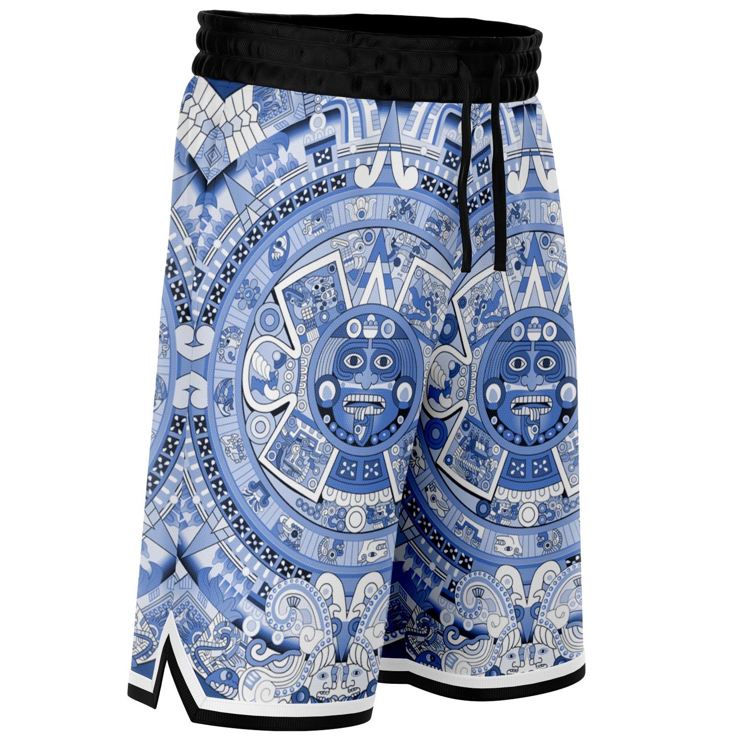 Aztec Calendar (Blue & White) 2025 - Unisex Basketball Shorts
