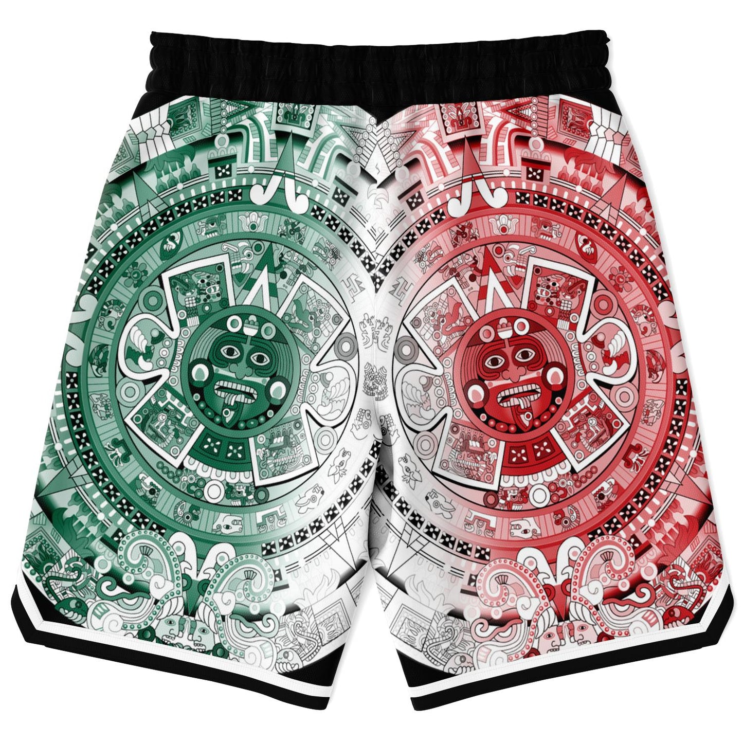 Aztec Calendar (Mexico flag colors) 2025 - Unisex Basketball Shorts