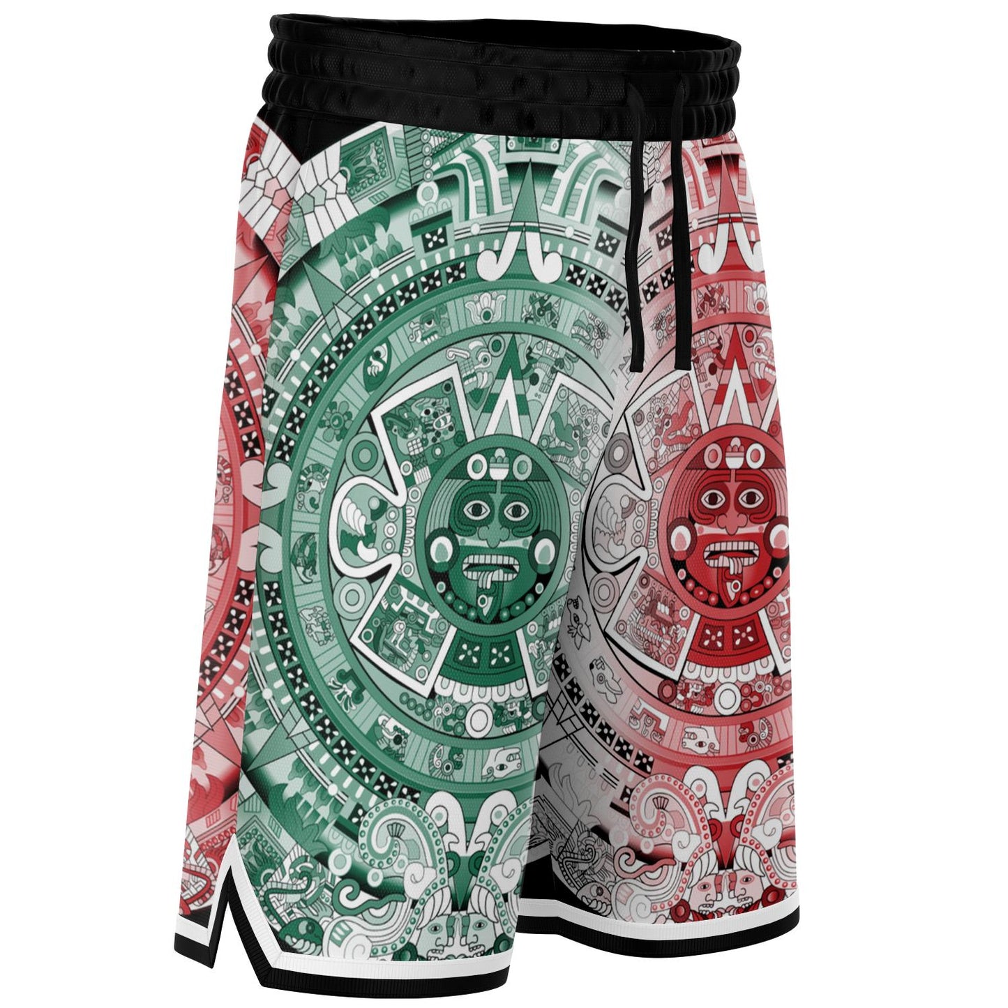 Aztec Calendar (Mexico flag colors) 2025 - Unisex Basketball Shorts