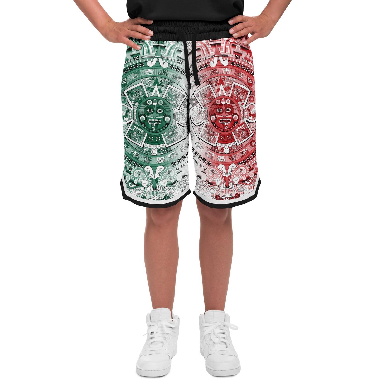Aztec Calendar (Mexico flag colors) 2025 - Unisex Basketball Shorts