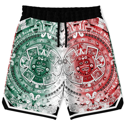 Aztec Calendar (Mexico flag colors) 2025 - Unisex Basketball Shorts