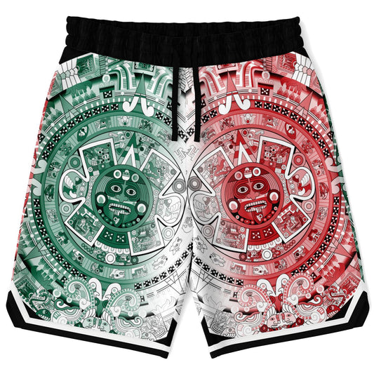 Aztec Calendar (Mexico flag colors) 2025 - Unisex Basketball Shorts