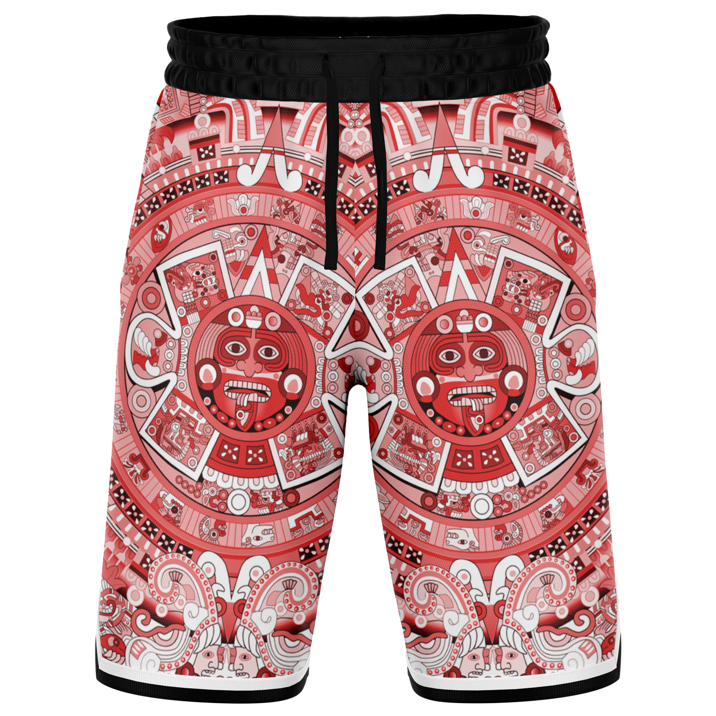 Aztec Calendar (Red & White) 2025 - Unisex Basketball Shorts