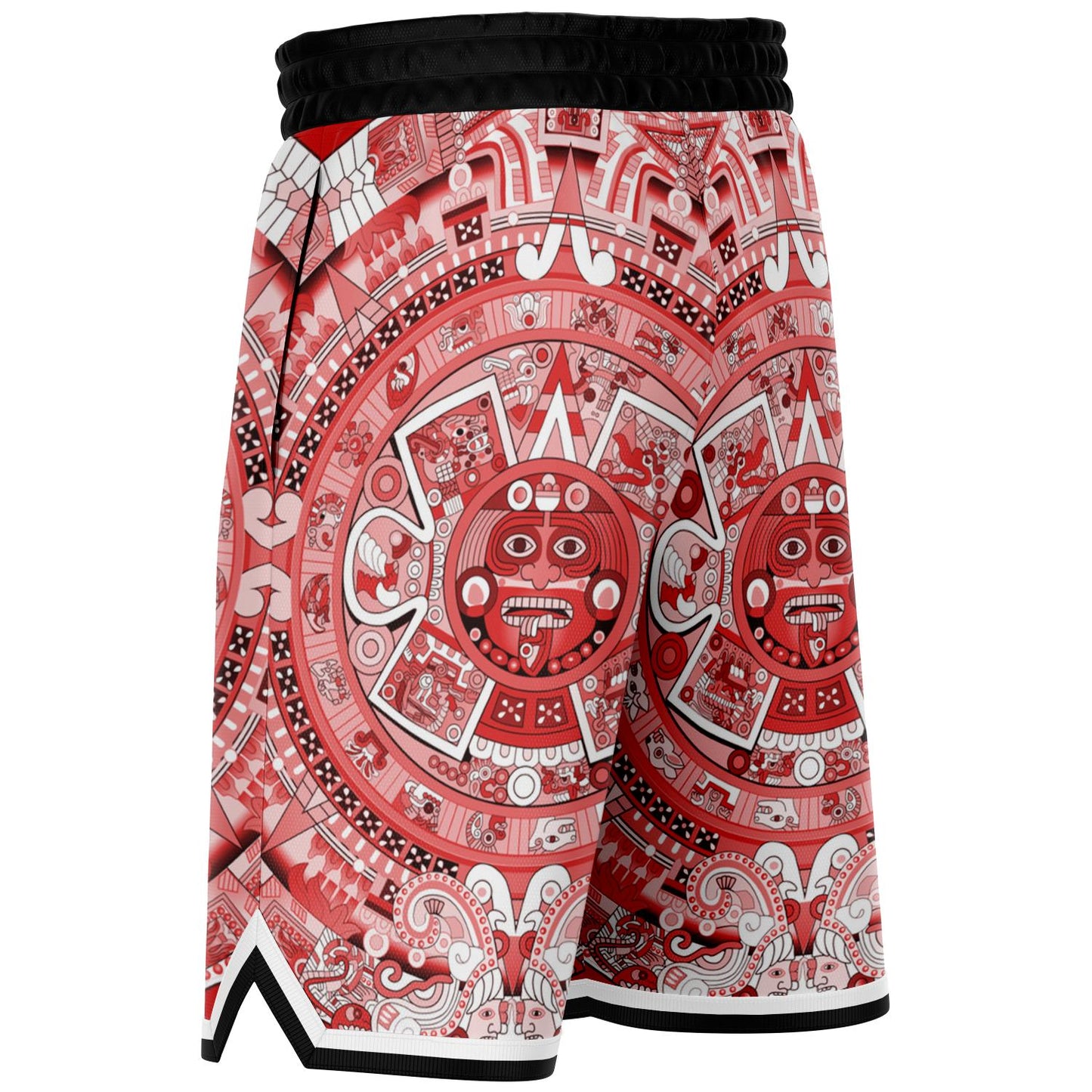 Aztec Calendar (Red & White) 2025 - Unisex Basketball Shorts