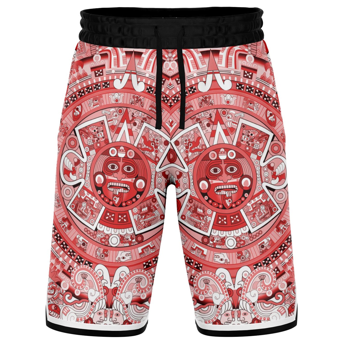 Aztec Calendar (Red & White) 2025 - Unisex Basketball Shorts