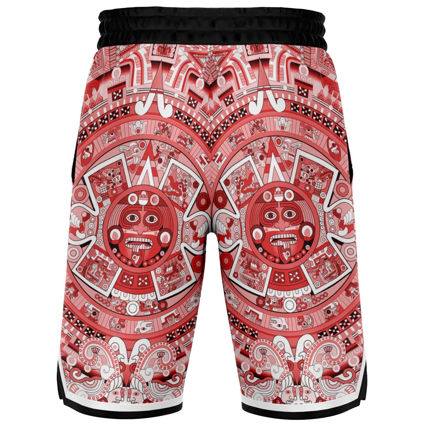 Aztec Calendar (Red & White) 2025 - Unisex Basketball Shorts