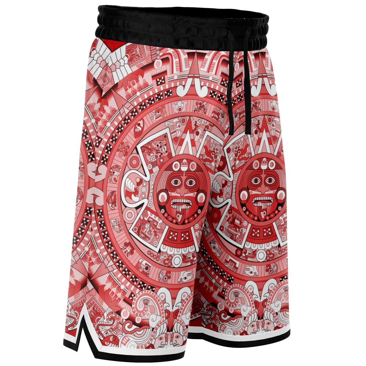 Aztec Calendar (Red & White) 2025 - Unisex Basketball Shorts