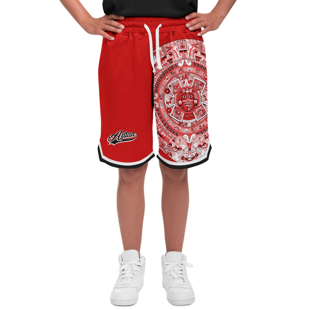Aztlan (Red & White) - Unisex Basketball Shorts