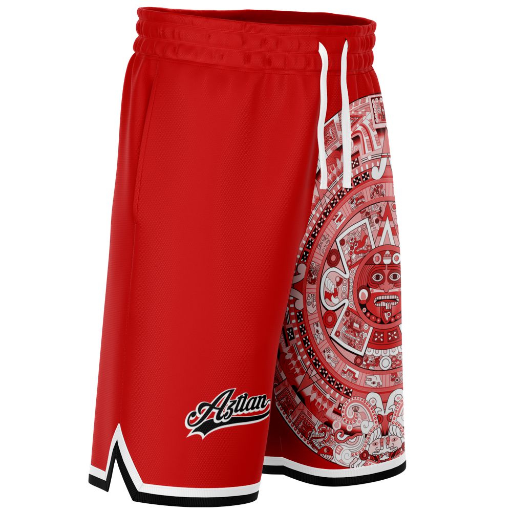 Aztlan (Red & White) - Unisex Basketball Shorts