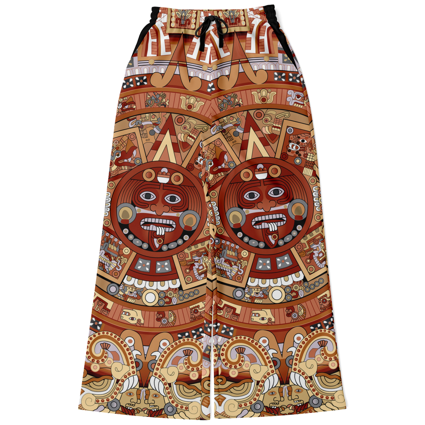 Rust & Tan Aztec Calendar - Flare Fleece Pant