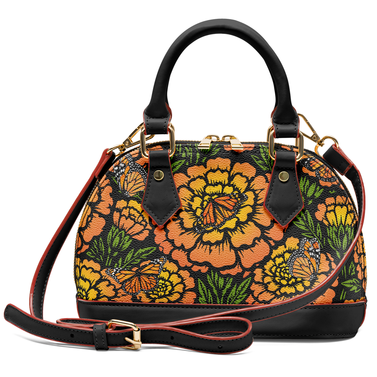 Day of the Dead Marigold & Monarch – Dome Satchel Handbag