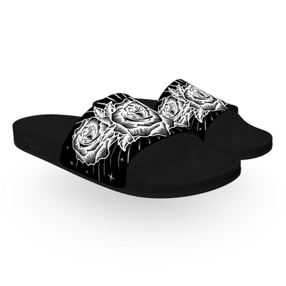 Black and White, Chicano Pen Ink Style Roses - Unisex Slide