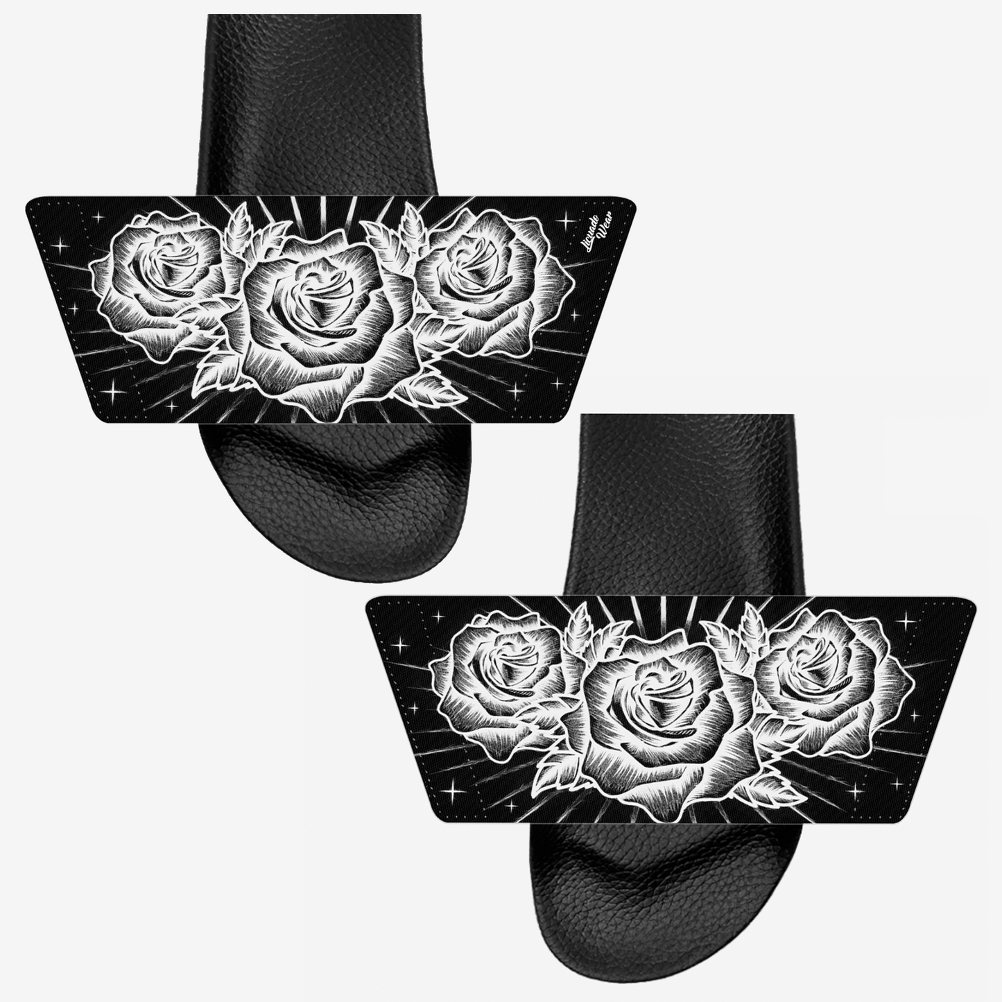 Black and White, Chicano Pen Ink Style Roses - Unisex Slide