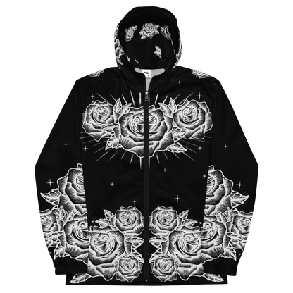 Black and White, Chicano Pen Ink Style Roses - Unisex Waterproof Windbreaker Jacket