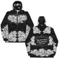 Black and White, Chicano Pen Ink Style Roses - Unisex Waterproof Windbreaker Jacket