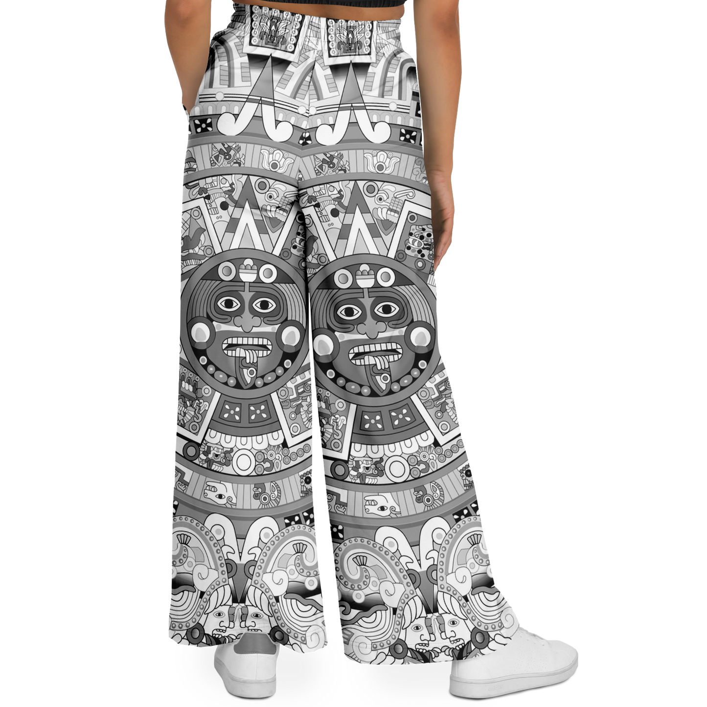 Black & White Aztec Calendar - Flare Fleece Pant