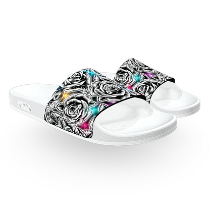 90s Black & White Disco Roses - Unisex Slide Sandal