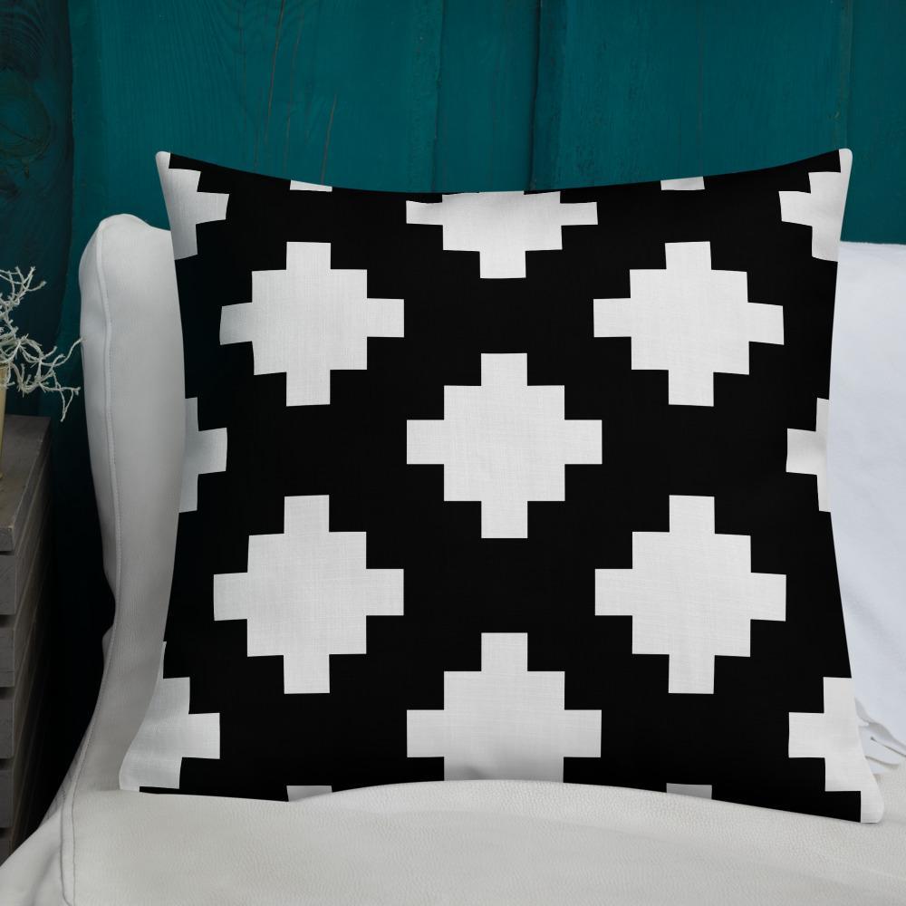 Black & White Mexica Pattern (with Gold Chimalli) - Premium Pillow (3 sizes)