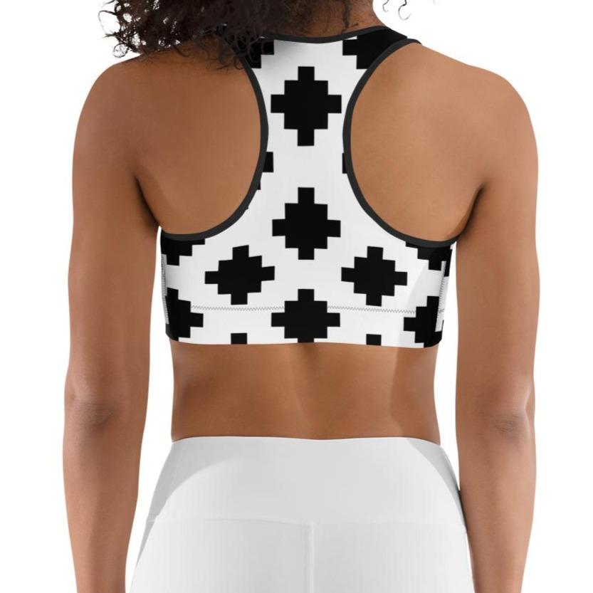 Black & White Mexica Pattern (with Gold Chimalli) - Sports bra