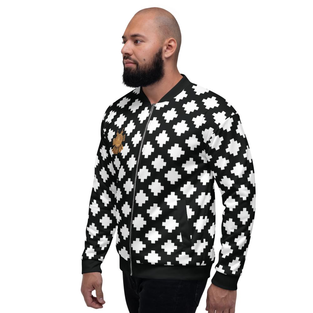Black & White Mexica Pattern (with Gold Chimalli) - Unisex Track Jacket