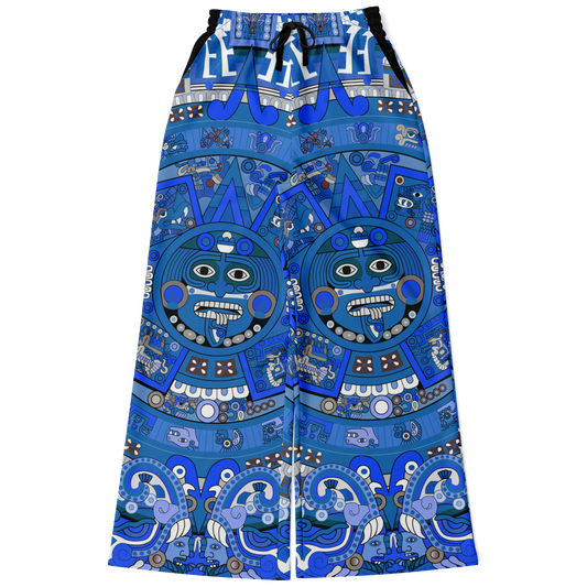 Blue & Black Aztec Calendar - Flare Fleece Pant