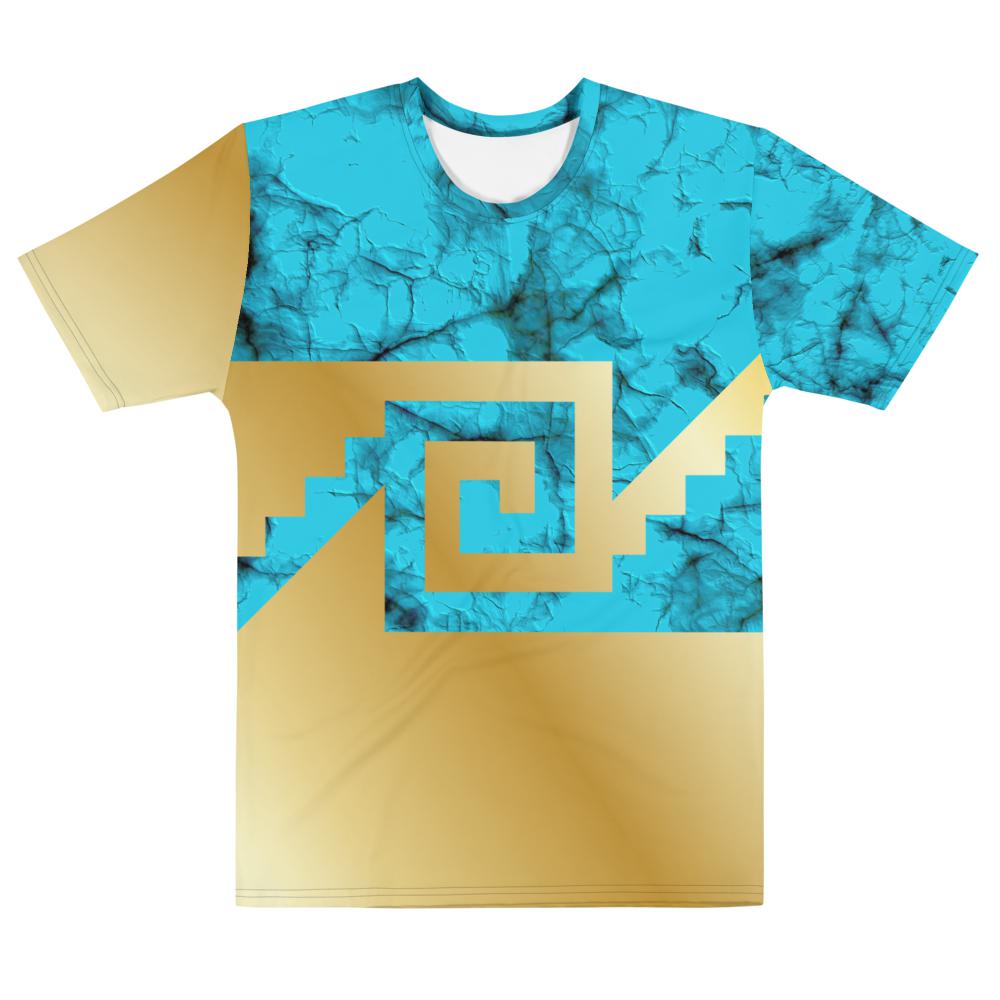 Chimalli Turquoise and Gold - All Over Print T-Shirt - Licuado Wear