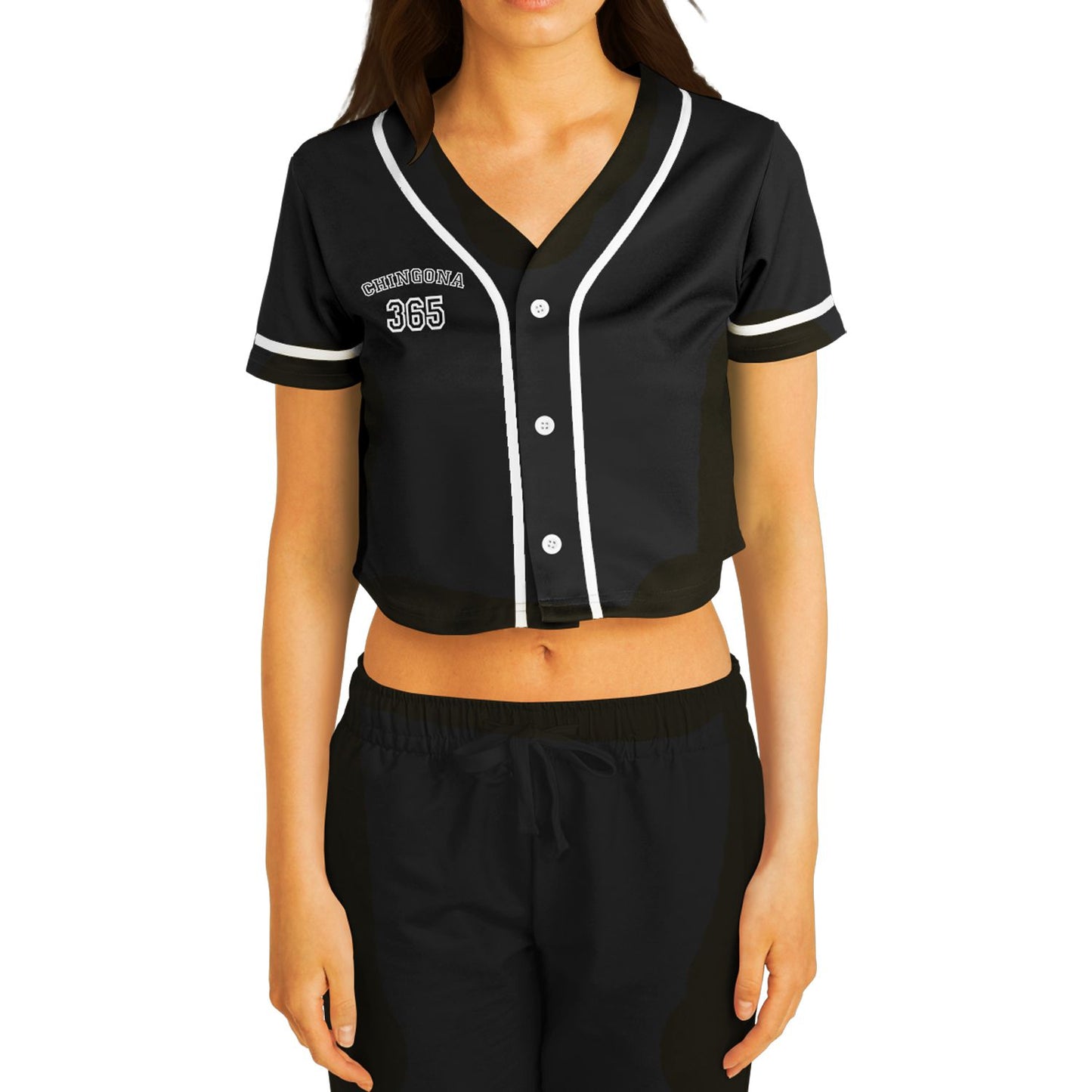 Chingona 365 (Black) - Cropped Baseball Jersey