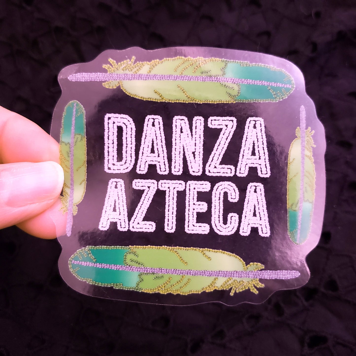 Danza Azteca Green Macaw Feathers (Digital Beadwork) - Clear Sticker