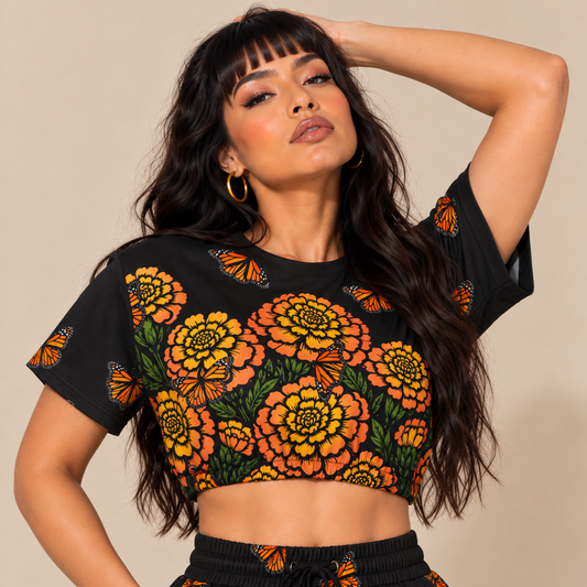 Day of the Dead Marigold & Monarch – Cropped Fleece Sweatshirt