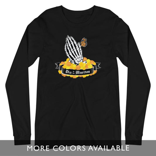 Día de los Muertos Praying Hands with Cempasúchil - Unisex Long Sleeve T-Shirt-T-Shirt-Licuado Wear