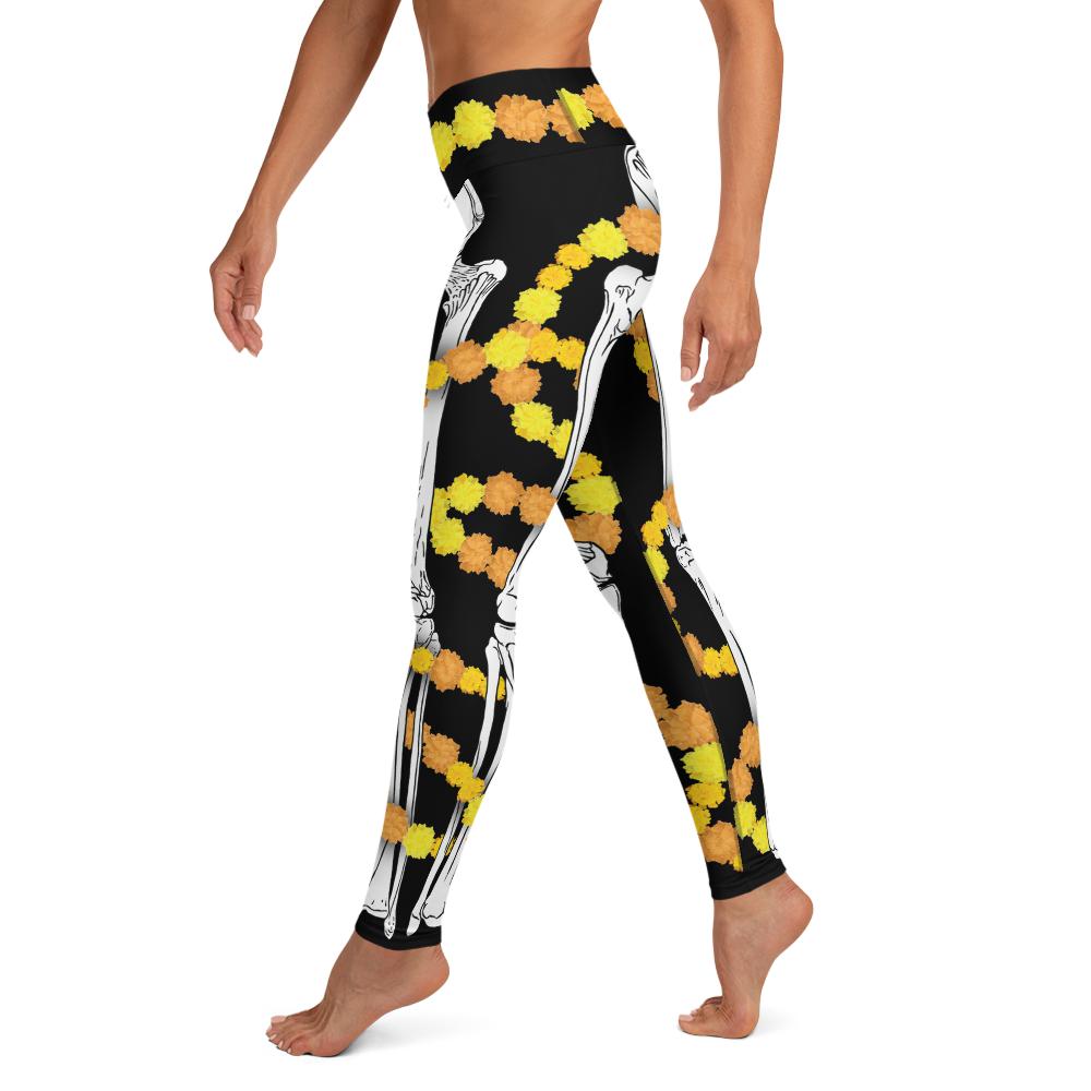 Día de los Muertos Skeleton wrapped in Cempasúchil - All-Over Print Women's Leggings-Legging-Licuado Wear