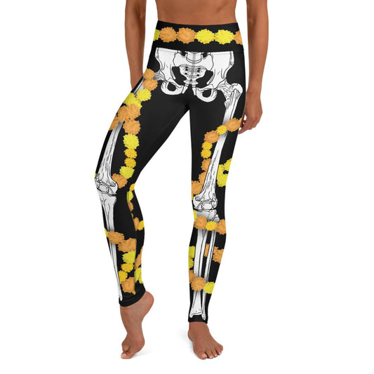 Día de los Muertos Skeleton wrapped in Cempasúchil - All-Over Print Women's Leggings-Legging-Licuado Wear