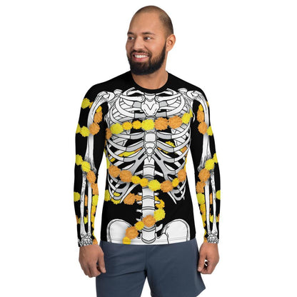 Día de los Muertos Skeleton wrapped in Cempasúchil - Men's Rash Guard Top-Rash Guard-Licuado Wear