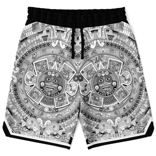 Aztec Calendar (Black & White) 2025 - Unisex Basketball Shorts