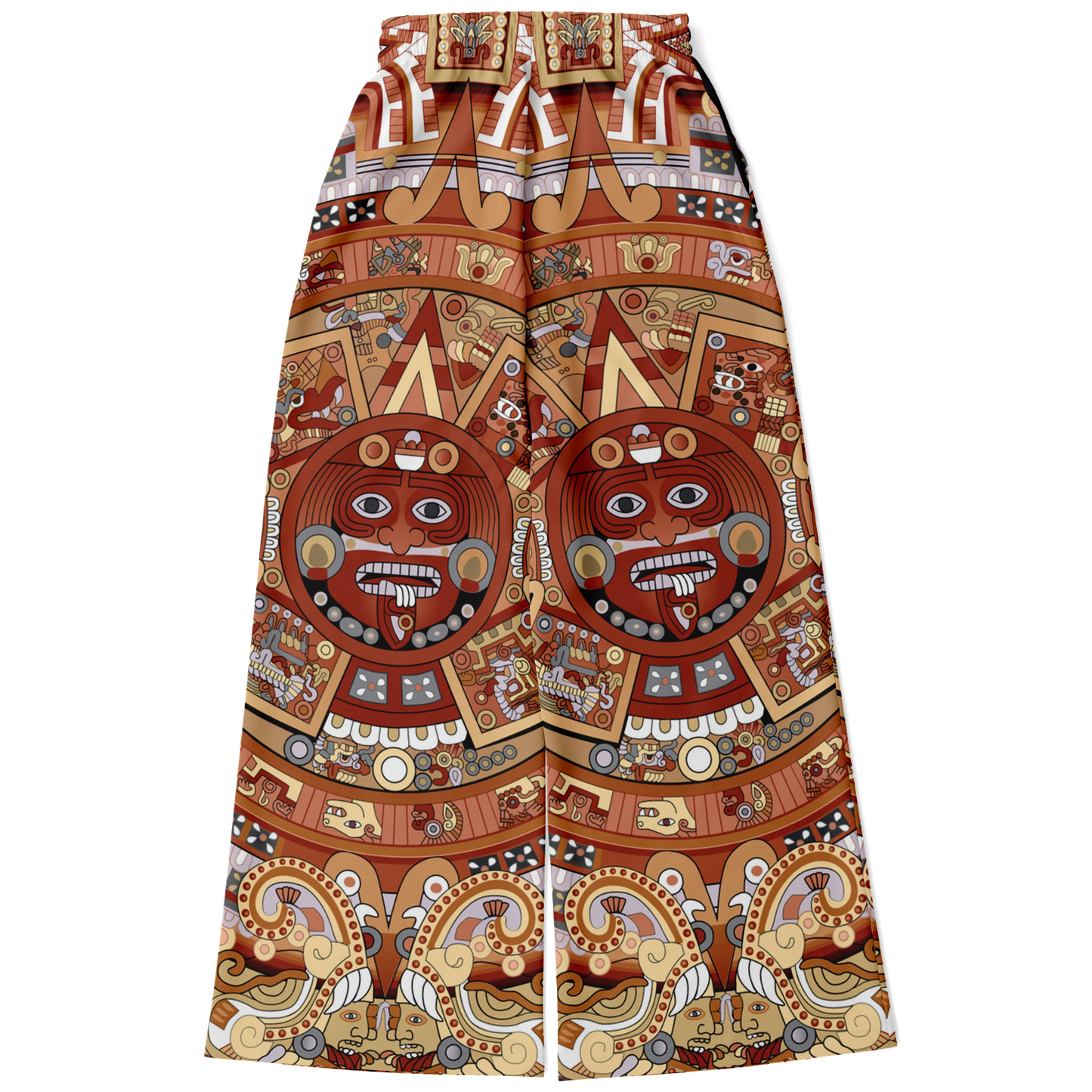 Rust & Tan Aztec Calendar - Flare Fleece Pant