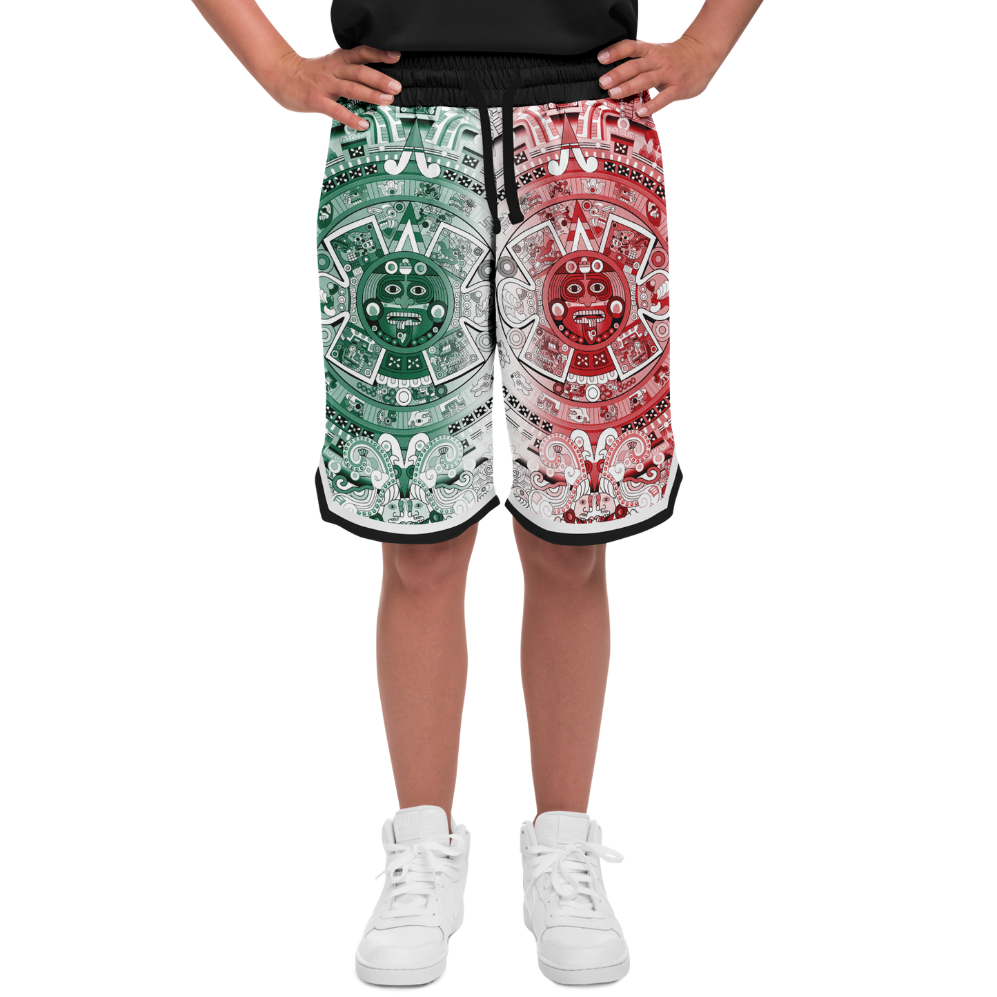 Aztec Calendar (Mexico flag colors) 2025 - Unisex Basketball Shorts