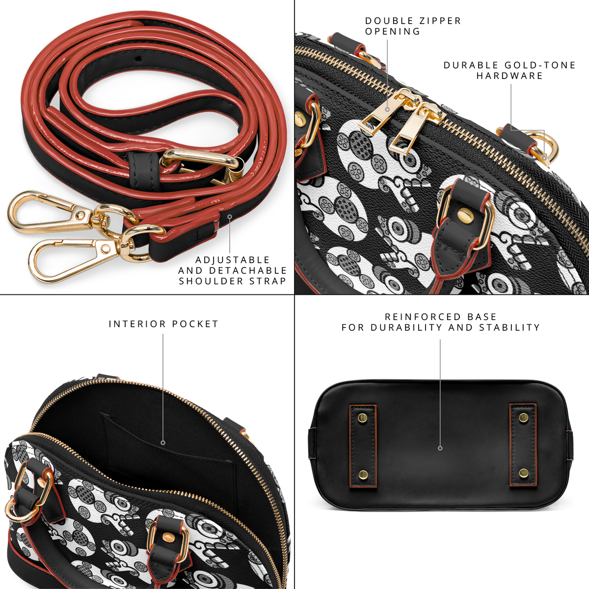 Day of the Dead Black & White Calavera – Dome Satchel Handbag