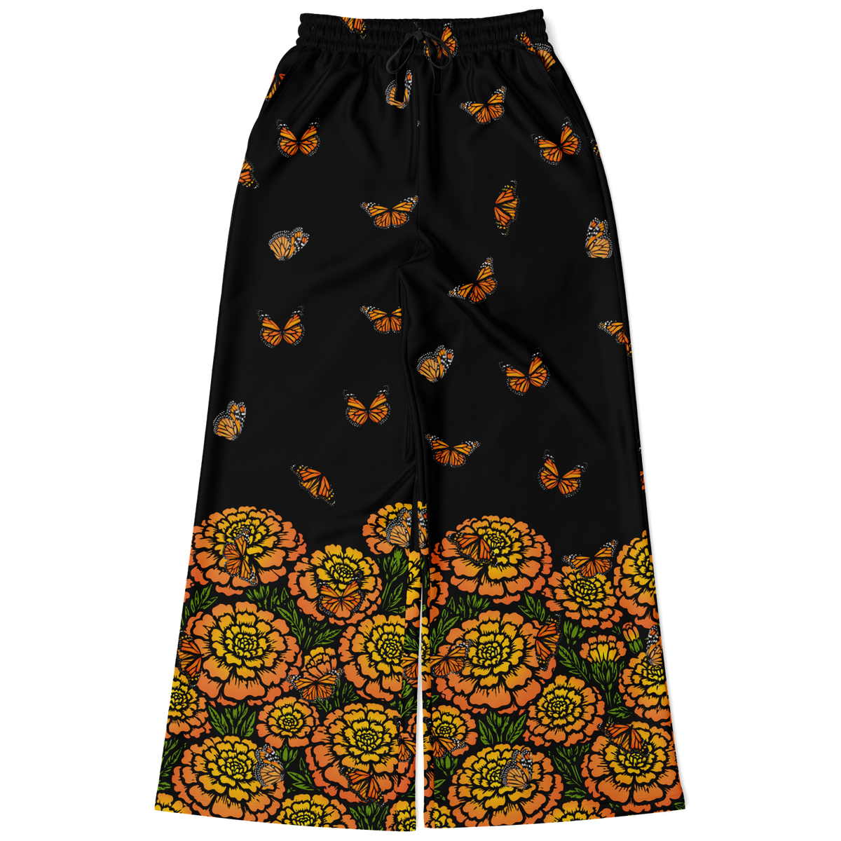 Day of the Dead Marigold & Monarch – Fleece Flare Pants