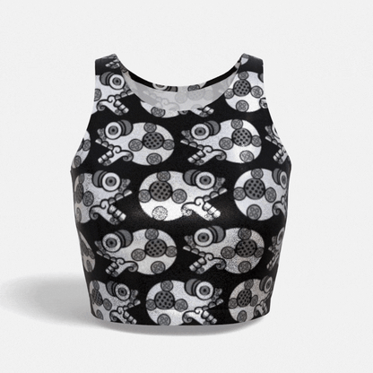 Day of the Dead Black & Silver Calavera – Reversible Sparkle Cropped Tank Top
